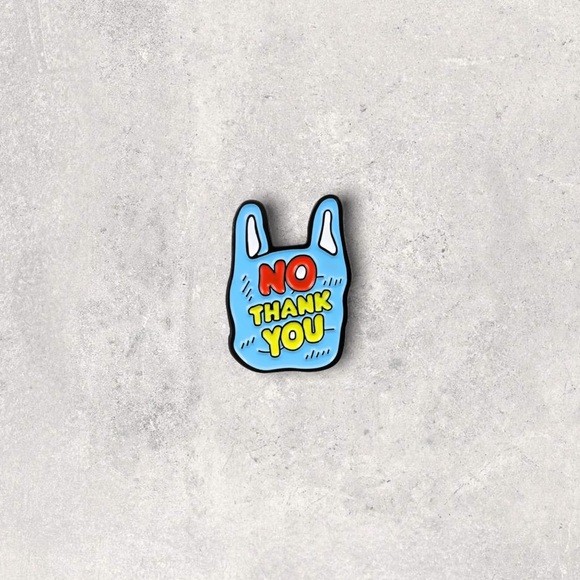 3/$18 No Thank You Plastic Bag Environmental Enamel Pin - Picture 2 of 5